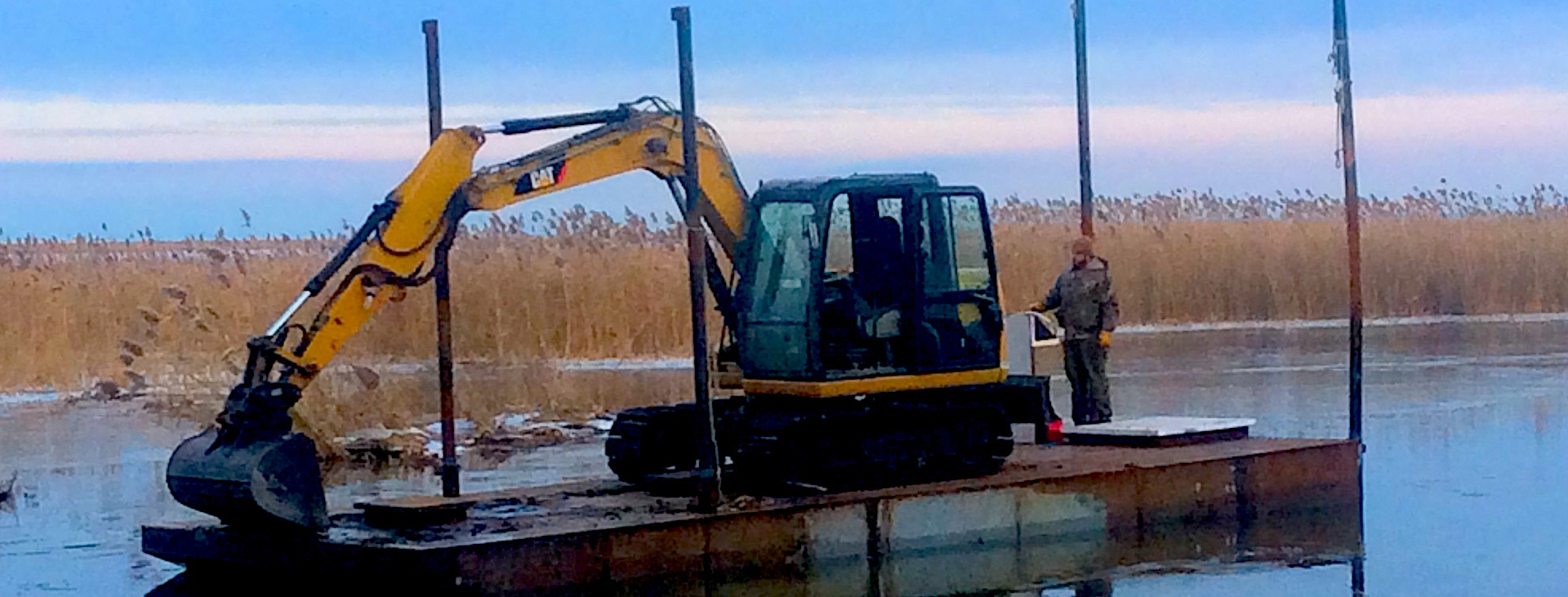 Steel Barge with Crane on Lake Huron, Designed and Fabricated by Arc Rite Welding near Bay City, Michigan.